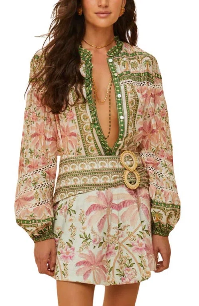 Farm Rio Palm Dream Linen Blend Button-up Shirt