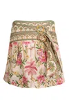 Farm Rio Palm Dream Off-white Double Waistband Mini Skirt In Pink