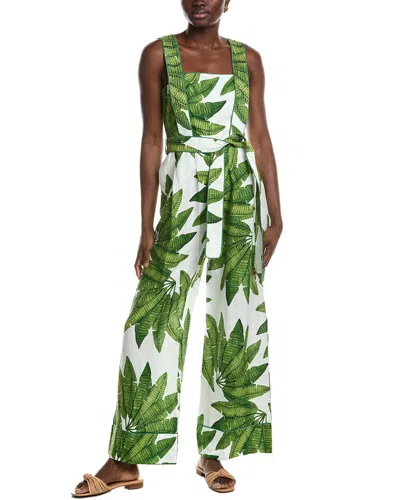 Farm Rio Palm Fan Linen Jumpsuit In White