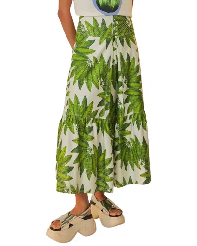 Farm Rio Palm Fan Off-white Maxi Skirt In Multi