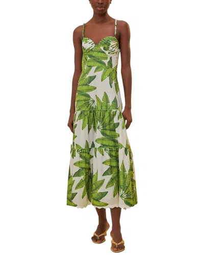 Farm Rio Palm Fan Off-white Midi Dress In Multi