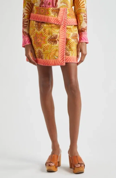 Farm Rio Palm Scarf Print Miniskirt In Sand