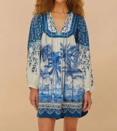 Farm Rio Palm Tree Beach Mini Dress In Off-white