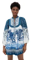 Farm Rio Palm Tree Print Mini Beach Dress In Palm Tree Beach Off-white
