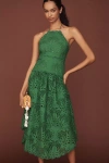 Farm Rio Palm Tree Cotton Sleeveless Eyelet Midi Dress