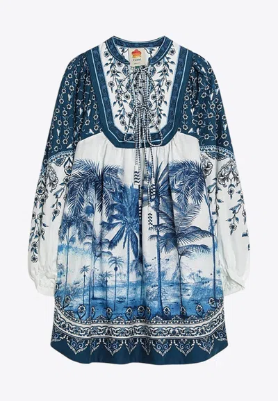 FARM RIO PALM TREE PRINT MINI BEACH DRESS