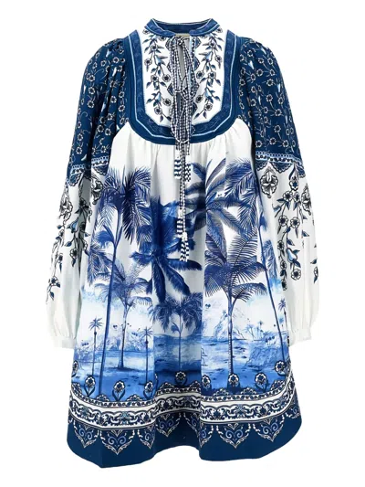 Farm Rio Palm-tree Print Mini Dress In Multi