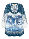 Farm Rio Palm Tree Print Mini Beach Dress In Blue