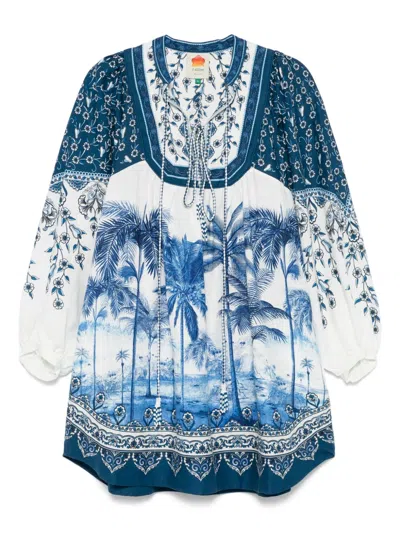 FARM RIO PALM TREE-PRINT MINI DRESS