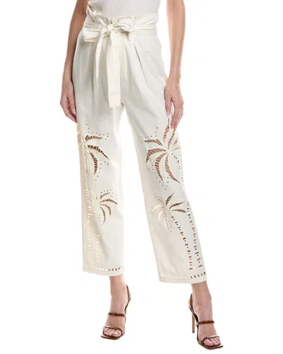 Farm Rio Palm Tree Richilieu Embroidered Pants In White