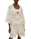Farm Rio Palm Tree Tassel Tie Cover Up Mini Dress In White