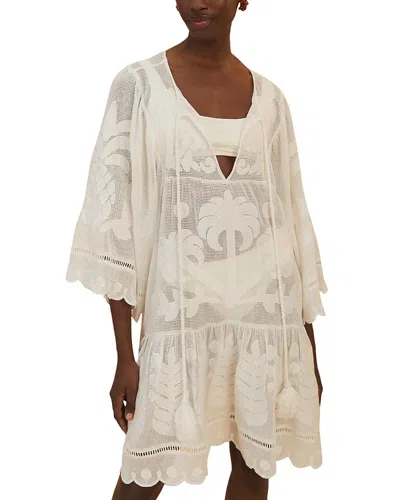Farm Rio Palm Tree Tassel Tie Cover Up Mini Dress In White