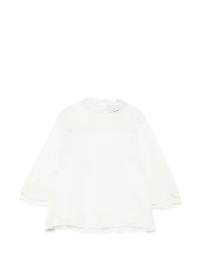 Farm Rio Palm Tree Embroidered Eyelet Mock Neck Top In White