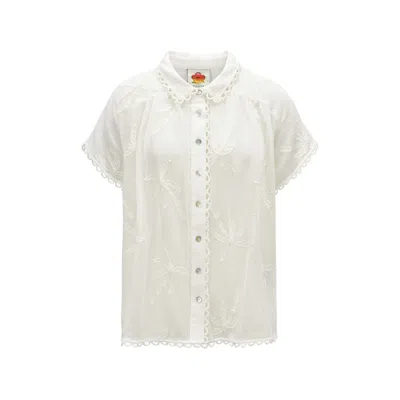 Farm Rio Palm Trees Scalloped Shirt In White