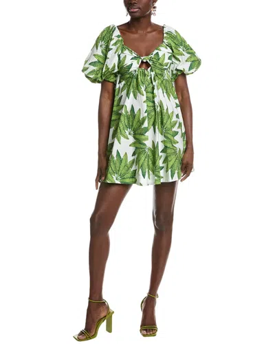 Farm Rio Palms Fan Off White Mini Dress In Green