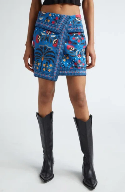 Farm Rio Palms Paradise Wrap Front Miniskirt In Palms Paradise Teal