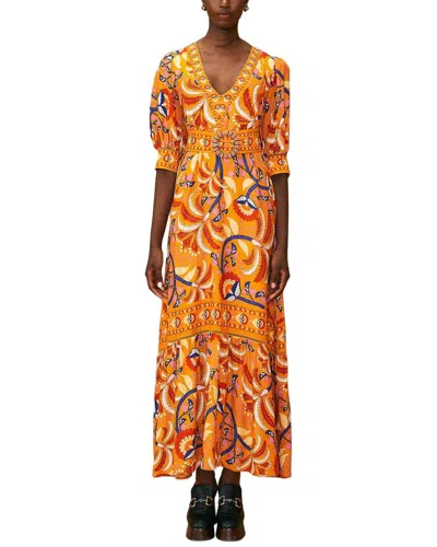 Farm Rio Palms Party Yellow Short Sleeve Maxi Dress In Multi