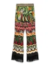 Farm Rio Coconut Tree Flow Printed Fringed Linen-blend Wide-leg Pants In Multi