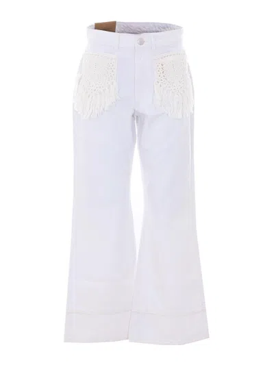 Farm Rio White Twill Pants In Blue