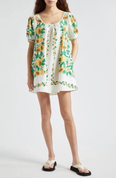 Farm Rio Papaya Salad Cotton Minidress In Off-white