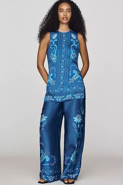 Farm Rio Patterened Wide-leg Pants In Blue
