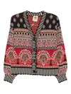 Farm Rio Ainika Groove Patterned Cotton Cardigan In Red