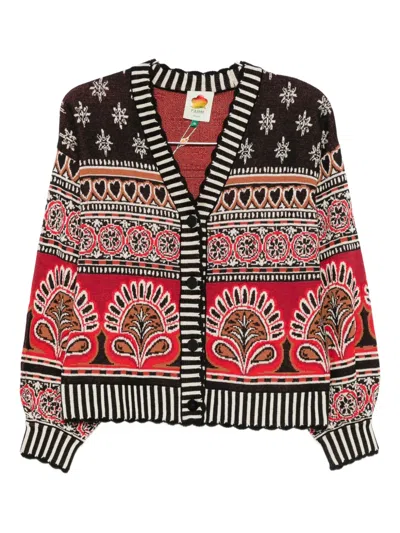 Farm Rio Patterned Cardigan In Red