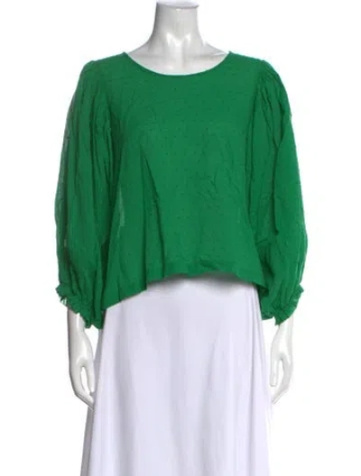 Pre-owned Farm Rio Patterned Crew Neck Blouse In Green