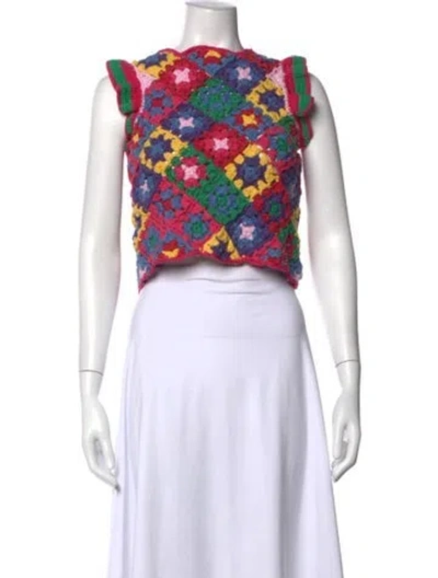 Pre-owned Farm Rio Patterned Crew Neck Crop Top In Multi