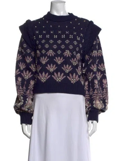 Pre-owned Farm Rio Patterned Crew Neck Sweater In Black