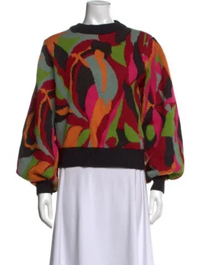 Pre-owned Farm Rio Patterned Crew Neck Sweater In Black
