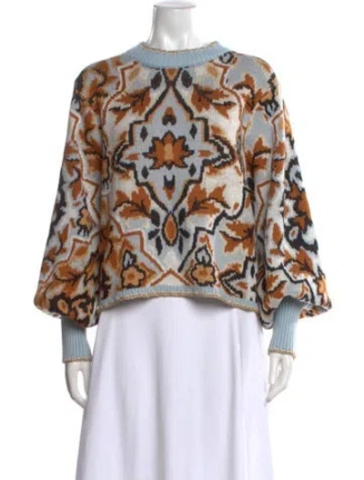 Pre-owned Farm Rio Patterned Crew Neck Sweater In Blue