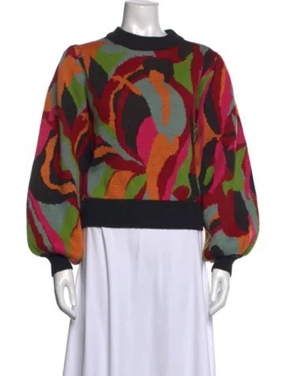Pre-owned Farm Rio Patterned Crew Neck Sweater W/ Tags In Black