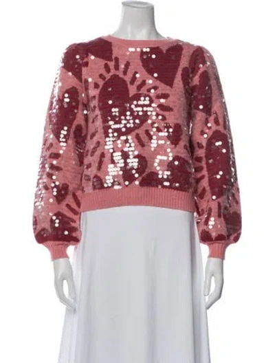 Pre-owned Farm Rio Patterned Crew Neck Sweater W/ Tags In Pink