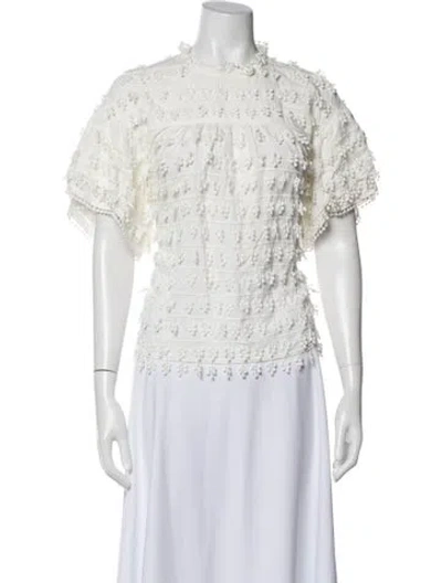 Pre-owned Farm Rio Patterned Crew Neck Top In White