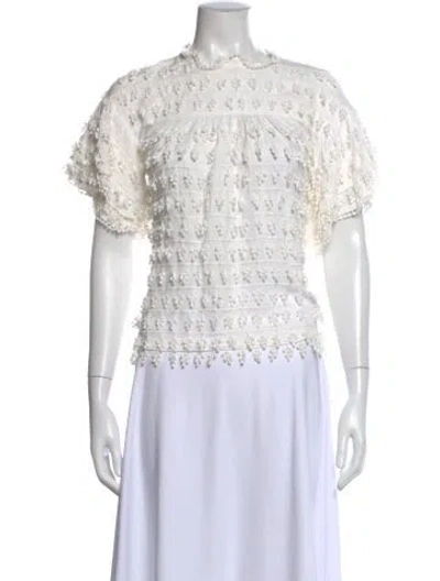 Pre-owned Farm Rio Patterned Crew Neck Top In White