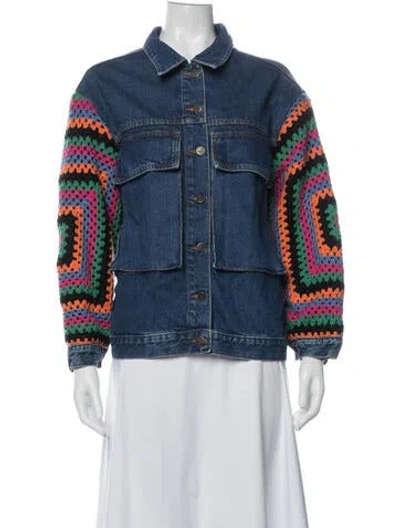 Pre-owned Farm Rio Patterned Denim Jacket In Blue