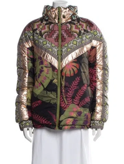 Pre-owned Farm Rio Patterned Down Coat W/ Tags In Black