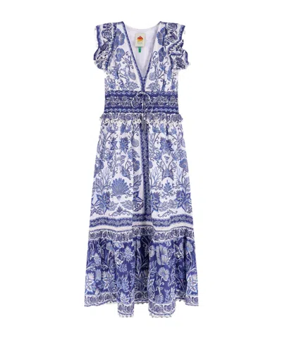 Farm Rio Patterned Dress In Blue