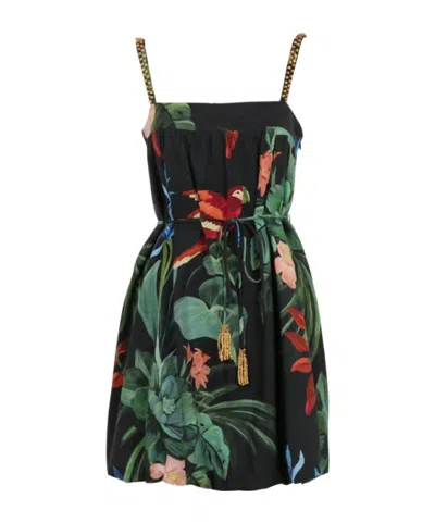 Farm Rio Midnight Macaw Fiesta Black Sleeveless Mini Dress Midnight Macaw Fiesta Black