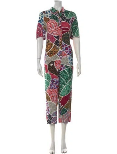 Pre-owned Farm Rio Patterned Jumpsuit In Green