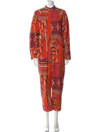 Pre-owned Farm Rio Patterned Jumpsuit In Orange
