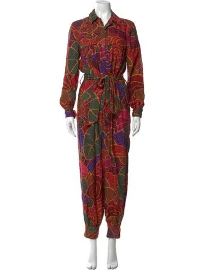 Pre-owned Farm Rio Patterned Jumpsuit In Red