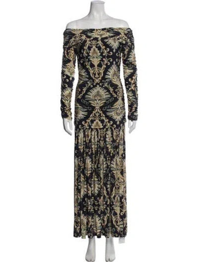 Pre-owned Farm Rio Patterned Long Dress In Blue