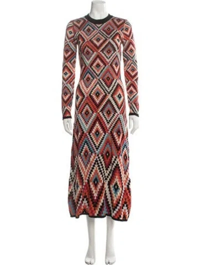 Pre-owned Farm Rio Patterned Long Dress In Red