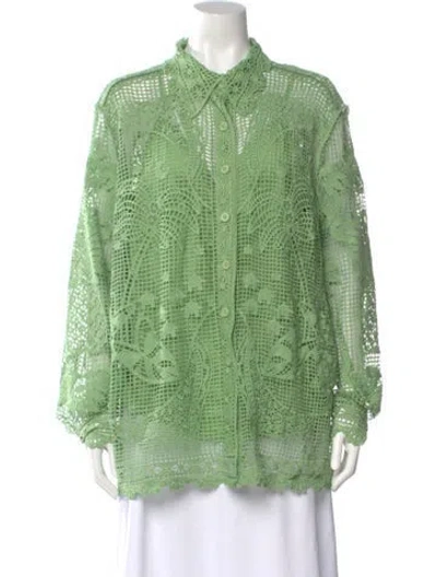 Pre-owned Farm Rio Patterned Long Sleeve Blouse In Green