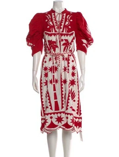 Pre-owned Farm Rio Patterned Midi Length Dress In Red
