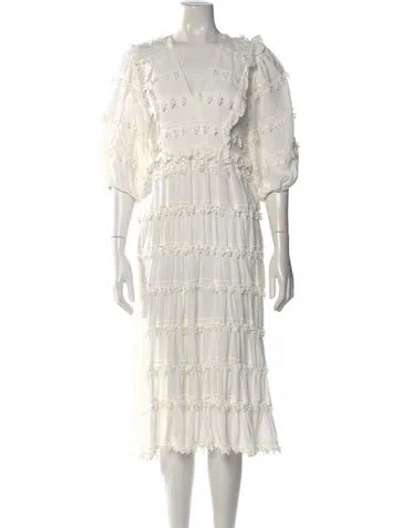 Pre-owned Farm Rio Patterned Midi Length Dress In White