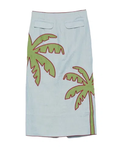 Farm Rio Patterned Midi Skirt In Blue