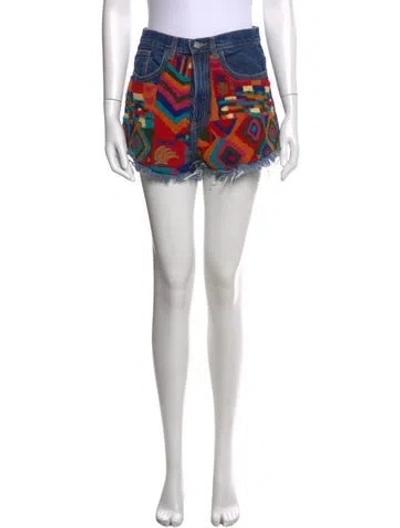 Pre-owned Farm Rio Patterned Mini Shorts In Blue